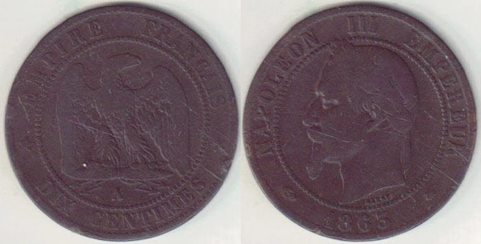 1863 A France 10 Centimes A005724